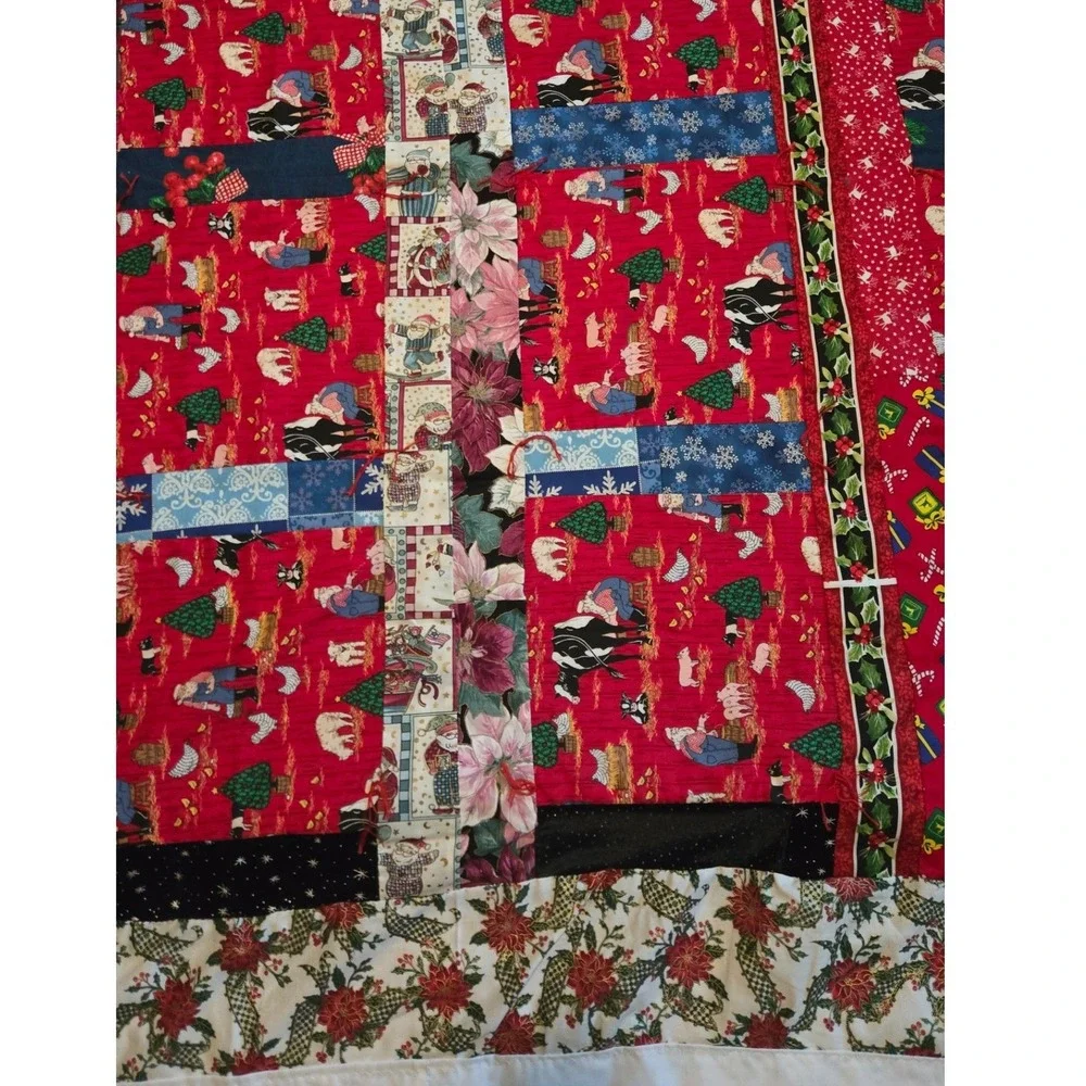 Handmade Christmas Patchwork Quilt Farmer Santa John Deere Plaid Rustic Red